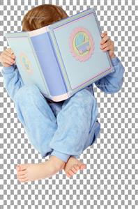 تصویر با کیفیت پسر بچه با لباس و کتاب آبی